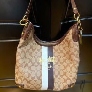 Coach No. K0868-13193 Heritage Striped Brown Hobo Shoulder Bag